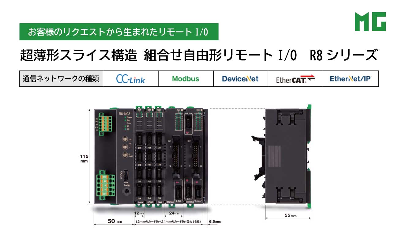 超薄型スライス構造のリモートI/O R8シリーズ