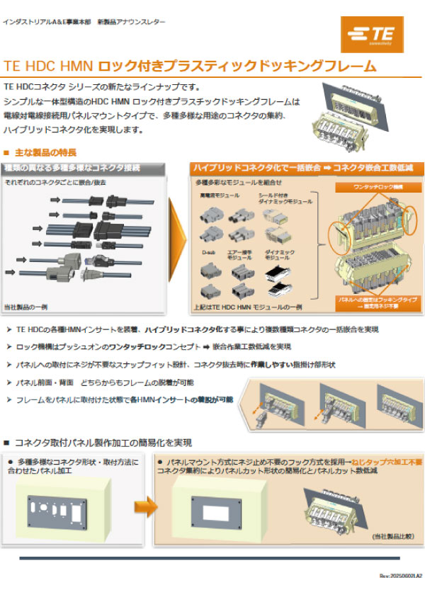 TE HDC HMN ロック付きプラスティックドッキングフレーム