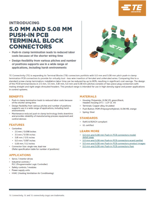 Push-In PCB Terminal Blocksリーフレット